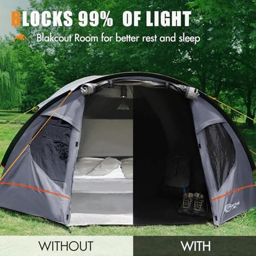 Portal 4 Man Blackout Tent with Porch Camping Tent for 3 to 4 Persons with Sewn-in Groundsheet 4000mm Waterproof Festival Tent Lightweight Dome Tent for Outdoor Backpacking Hiking — view 2