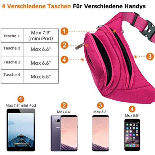 SUPHOSMT 4 Pockets BumBags with 35cm Extended Belt Large Capacity — view 5