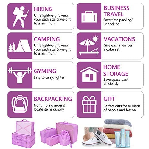 BETLLEMORY Packing Cubes 8 Sets Travel Luggage Organizers with Waterproof Shoe Storage Bag Compression Pouches(Purple) — view 5