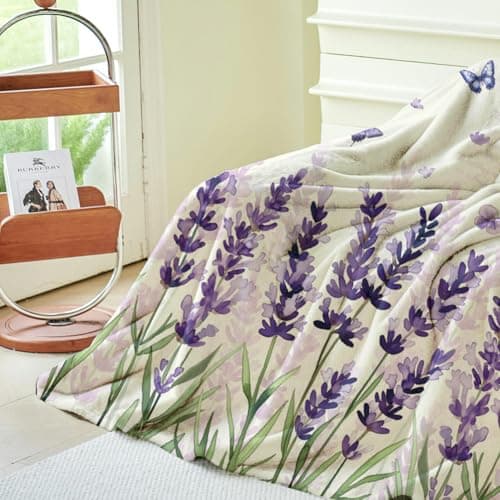 GLOBLELAND Lavender Butterfly Throw 59×51 inch Flowers Soft Cozy Flannel Blanket Washable Fuzzy Throw Blanket for Home Office Room Bed Sofa Chair Women Man — view 5