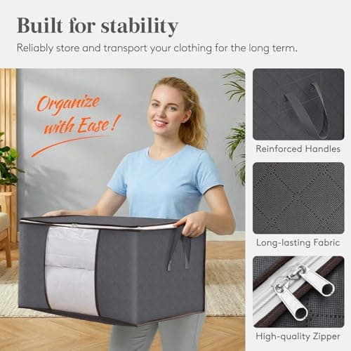 Lifewit 60L Clothes Storage Bags, Foldable Storage Box Moving Bags Wardrobe Storage Organiser Packing Boxes for Moving House with Clear Window for Clothing Bedding Blankets, Grey, 6 Pack — view 6