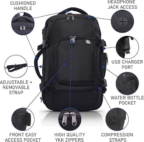Aerolite Premium Ryanair & Wizz Air Lightweight Under Seat Travel Carry On Hand Cabin Luggage Backpack Rucksack Flight Bag Bags Fits 40x30x20 with YKK Zippers (Black) — view 3