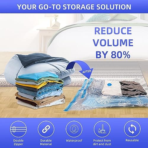 10 Pack Vacuum Storage Bags, Space Saver Bags with Hand Pump for Clothing, Organization, and Storage of Comforters, Pillows, Towels, Blankets, Bedding, Moving Supplies — view 2