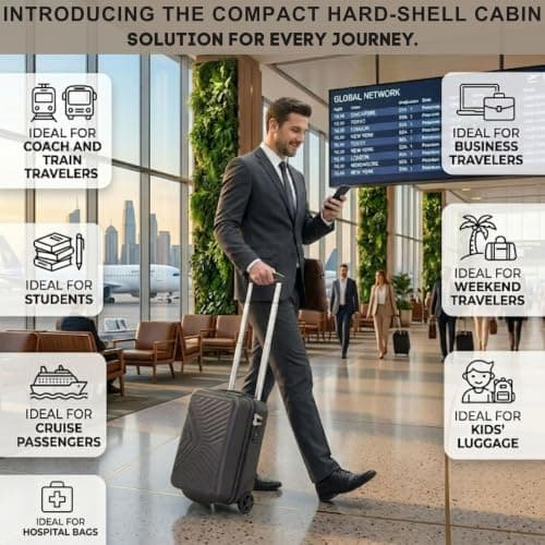 DK Luggage 40cm Lightweight Hard Shell Cabin Suitcase 2-Wheel Compact Carry-On Small Travel Case Ideal Weekend Bags/Business Trips/Short Breaks (Black, Weekend Bag) — view 6