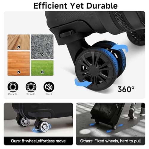 Kono Suitcase Sets of 3 Pieces Hard Shell Lightweight Travel Trolley Luggage with TSA Lock and Sturdy 4 Spinner Wheels (Black) — view 4