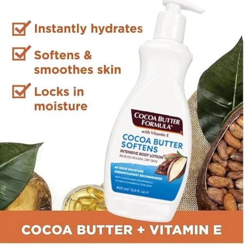 Pack of 1 x 400ml - Premium Cocoa Butter Body Lotion with Pump & Cosmetic Spatula – Daily Moisturiser with Vitamin E – 48Hr Hydration, Smoothes Marks and Evens Skin Tone — view 2