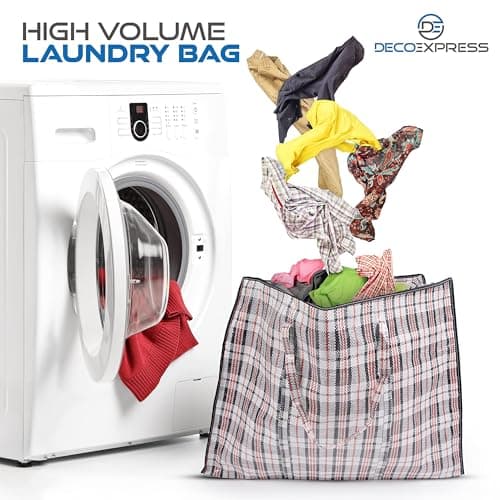 DECO EXPRESS Laundry Bags XXL, Pack of 8, 107L Strong, Durable & Reusable Extra Large Storage Bags with Zips, Ideal for Moving, Shopping, Packing, Laundry & Clothes Storage (76 X 59 X 24 CM) — view 5