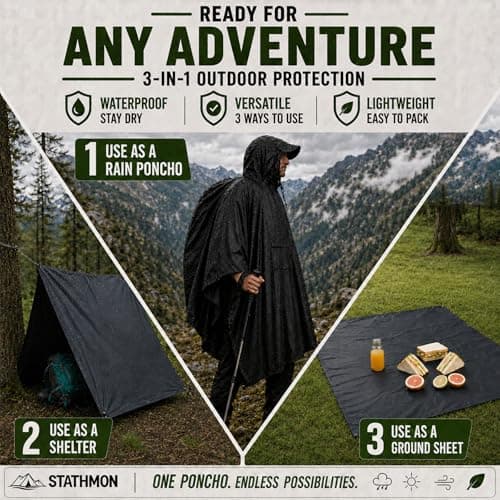 Stathmon 2 Pack Poncho Waterproof Adult - PU8000mm Reusable Rain Poncho — view 5