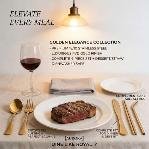 Personalised Engraved Cutlery Set | Custom Adult Cutlery Set | 9-Piece Stainless Steel Utensils | Knife, Fork, Spoons, Chopsticks & Straws | Portable Travel Case with Engraved Logo/Text (Gold) — view 4