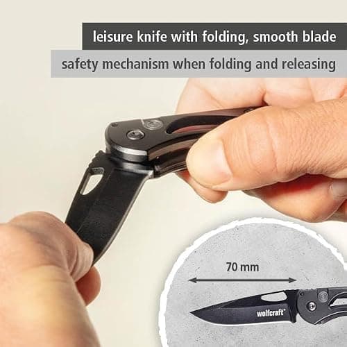Wolfcraft Folding Knife with Aluminium Grip, 70 mm Blade Pocket Knife — view 3