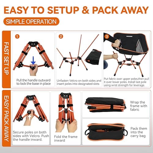MARCHWAY Lightweight Folding Camping Chair, Portable Foldable Compact for Outdoor Camp, Travel, Beach, Picnic, Festival, Hiking, Backpacking, Supports 330Lbs (Orange) — view 6