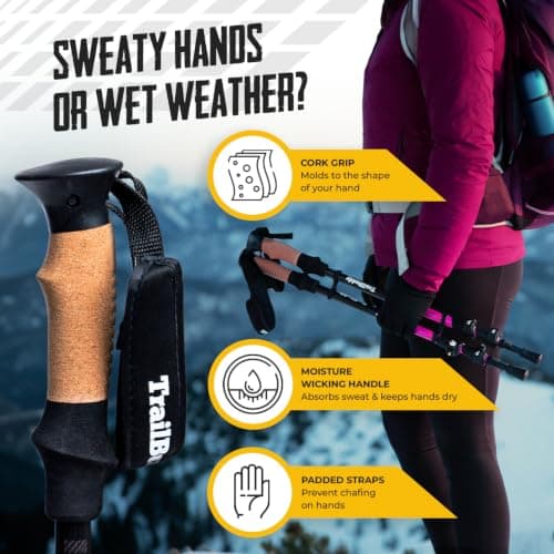 TrailBuddy Walking Poles - Pack of 2 Lightweight, Adjustable Trekking Poles for Hiking, Camping & Backpacking - Walking Sticks w/Cork Grip and Padded Strap — view 4