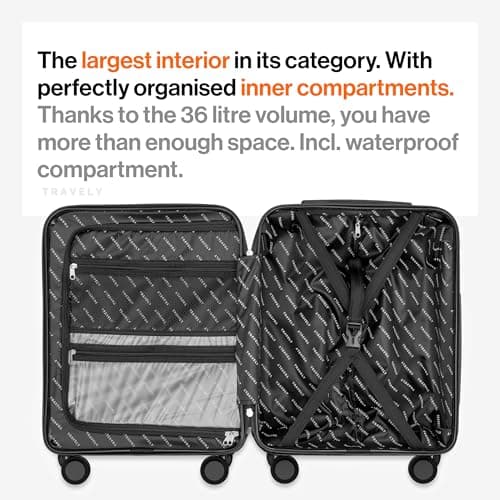 Travely Polycarbonate Cabin Suitcase 55x40x20cm - 20 Inch Suitable for Ryanair - 36L Including TSA Lock - Carry on - 10kg Suitcase, Cabin case, Hardshell — view 4