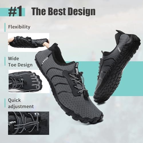Barefoot Water Shoes Mens Womens Swim Beach Quick Dry Aqua Shoes Lightweight Comfortable for Unisex Diving Shoes Grey — view 2