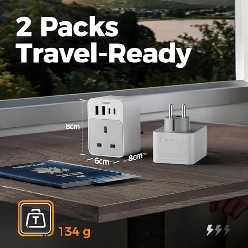 TESSAN UK to European Plug Adapter 2 Pack, EU Travel Plugs with USB C — view 5