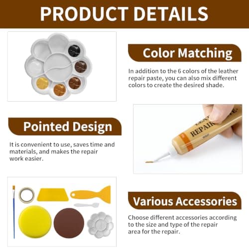WEFINEST 6 Colors Faux Leather Repair Kit, Mixable Leather Repair Paste — view 3