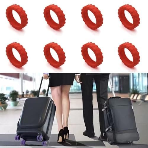 JWJDSAK 8 Pcs Silicone Wheel Covers for Suitcase - Off-Road Luggage Wheel Protectors with Noise Reduction & Anti-Scratch, Universal Suitcase Accessories (Red) — view 5
