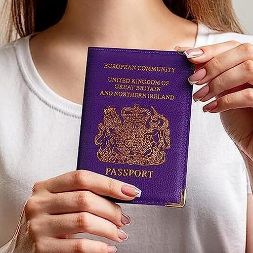 Lizzy Passport Holder, PU Leather Passport Cover, Slim Travel Wallet, RFID Style Passport Case, Lightweight Passport Protector with Corner Guards, Travel Organiser for Men & Women, Purple — view 5