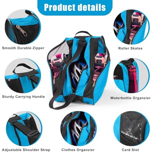 YEENAIV Skating Shoes Carry Bags Roller Skate Bag, Oxford Ice Skates Storage Bag for Kids & Adults, Unisex Adults Ice & Skate Bag Ii Fabric and Beach with Adjustable Shoulder Strap (Blue) — view 3