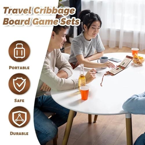 PU Leather Cribbage Board - Travel Game Set, Traditional Interactive Card Game | Storage Compartment Board | Durable Family Entertainment Toy | Kids Teens Adults Boys Girls Men Women Traveling Games — view 4