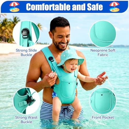 Neoprene Water Baby Carrier for Newborn to Toddler with Phone Case, Green — view 3