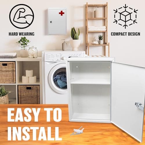 First Aid Medical Cabinet Safe Storage Box with Lock & Key - Use at Home, Bathroom, Office, School, Lab Medication Kit | Wall Mounted With Fixings Included | Lockable, Child Proof & Comes With 2 Keys — view 6