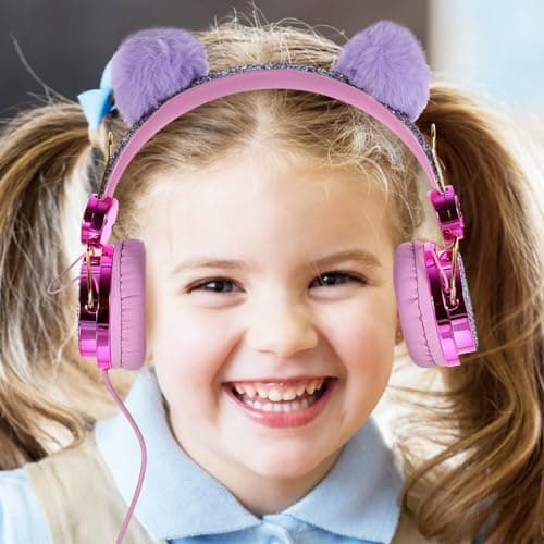 PartyKindom 2pcs Boys and Girls Plush Ear Headphones Noise Cancelling for Girl Comfortable over Ear Headset for Sleeping and Travel — view 3