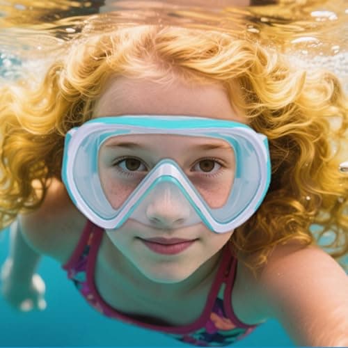 HIKOTEY Kids Snorkel Mask with Elastic Fabric Strap,180°Panoramic View Diving Mask With Tempered Glass Lenses,Anti-fog, Anti-leak Technology, Swimming Goggles Kids with Nose Cover for Age 4-16 Years — view 6