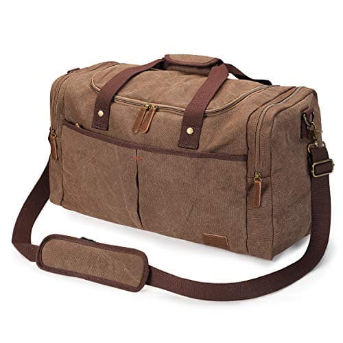 S-ZONE 65L Expandable Canvas Duffle Bag Travel Overnight Holdall Weekend Bag with Shoes Compartment Large Carry On Bag Tote Gym Bag for Men Women