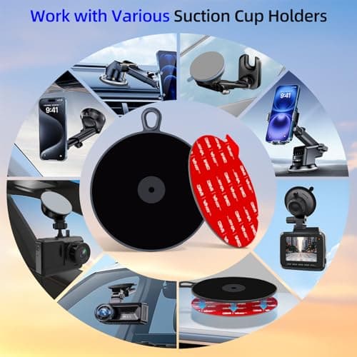 volport 2pcs 2.95"/75mm Dashboard Pad Mounting Disk for Suction Cup Mount with 2pcs 2.76"/70mm Heat Resistant Sticky Adhesive Replacement Sticker for Smartphone/GPS/Dashcam/Tablets Holder — view 5