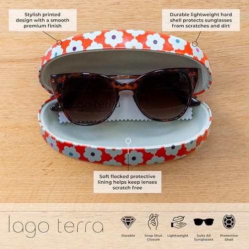 LAGO TERRA Retro Floral Print Hard Shell Sunglasses Case - Daisy Chain Orange (Large) — view 2