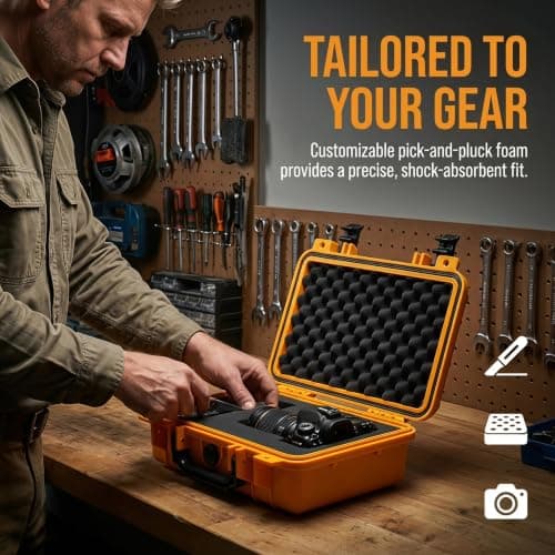 MEIJIA IP67 Waterproof Hard Protective Case,Compact Hard Camera Case,Small Hard Case with Customizable Foam, Fit Use of Drones,Camera,Lens (Yellow, 11.65x8.35x3.78inches) — view 6