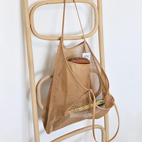 Hoxis Mesh Beach Tote Womens Shoulder Handbag, Tan, Large — view 2