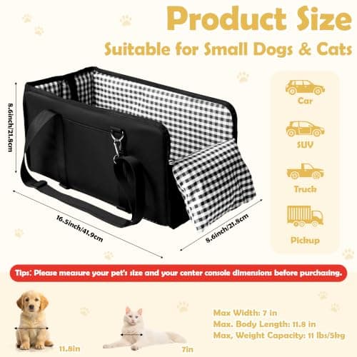 Wood Homing Dog Car Seat for Small Dog - Waterproof Center Console Pet Car Travel Booster Carrier Bed Detachable with Seat Belt Harness Restraint Thick Cushion for Puppy Cat Seats Protector (Black) — view 2