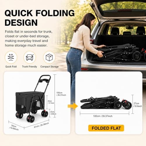 GiHaood Dog Pram for Medium Dogs (20kg), 4 Wheel Foldable Pet Pushchair — view 2
