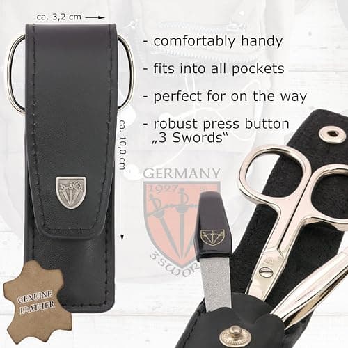 3 Swords Germany - brand quality 3 piece manicure pedicure grooming kit set for professional finger & toe nail care scissors file genuine leather case in gift box, Made by 3 Swords (000378) — view 4