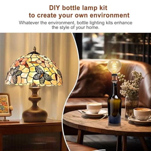 LAKONEI 2 Pack DIY Bottle Lamp Kit Vintage, Burgundy E27 Ceramic Socket with 2.4m Braided Jute Cable & 3 Stoppers, Bottle Lamp Holder with Switch and Plug, Fits Most Bottles for DIY Table Light — view 6