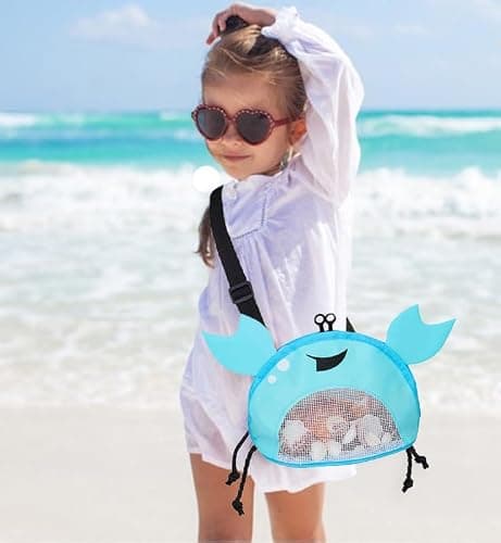 CAREOR Creative Beach Zipper Bag, Portable Crab-Shaped Mesh Beach Bag with Adjustable Shoulder Straps for Shell Sea Pool Toy (Lake Blue) — view 2