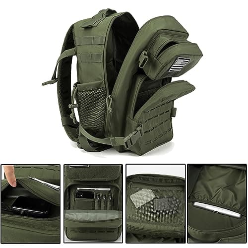 QT&QY 25L Military Tactical Backpacks For men Motorcycle Army Laser cut Molle Daypack small EDC Bug Out Bag Gym Rucksack With Dual Cup Holders medical Rucksack Green — view 5