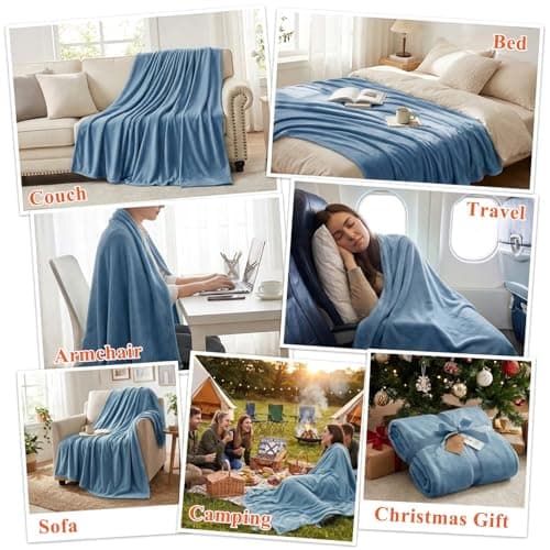 Aisbo Blue Throws Blanket for Sofas - Bed Throw Double Size Fluffy Sky Blue Blanket Fleece, Warm Soft Flannel Blanket for Couch, 150x200cm — view 6