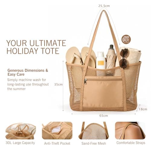 Naler Mesh Beach Bag for Women - 30L Large Beach Tote — view 3