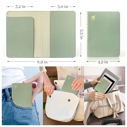 toTravelGear Passport Holder for Travel Essentials,RFID Blocking Passport Cover Case for Travel Accessories,Travel Wallet for Women Men, Sage Green, 5.8 x 4.2 x 0.23 inches, Minimalist — view 4