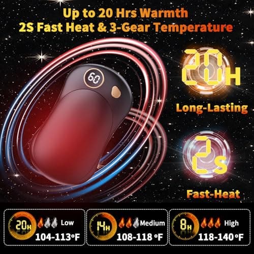 HONEYYEAR Hand Warmers Rechargeable 2 Pack, 10000mAh Electric Hand Warmers, Reusable Portable Pocket Heater, LED Display & 3 Levels, Gifts for Christmas, Outdoor, Golf, Travel, Hunting, Camping — view 3