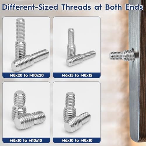 20 Pcs Double End Threaded Stud Screw Bolt, 304 Stainless Steel Thread Adapter, Rod Bolts Thread Reducer Screw, Plug to plug, M6x10 to M8, M6x15 to M8, M8x10 to M10, M8x20 to M10 — view 6