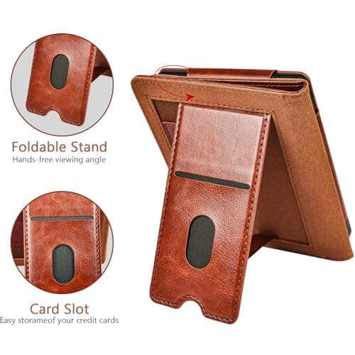 E NET-CASE Case for 6 Inch Kobo Clara BW (2024) / Kobo Clara Colour (2024) / Kobo Clara 2E (2022) eReader - Premium PU Leather Protective Case Auto Sleep/Wake with Card Slot & Hand Strap Black (Brown) — view 3