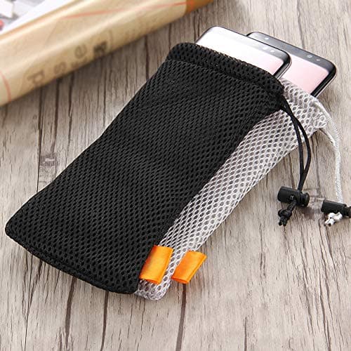 Fiacvrs Storage Bag Drawstring Carrying Case Cover Holder Protective Nylon Phone Pouch Mesh Mobile Universal Portable Power Bank(5.5 InchBlack) — view 4