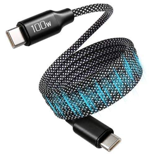 100W Magnetic USB C Cable, Elastic Retractable Coiled USB-C to USB-C Leads