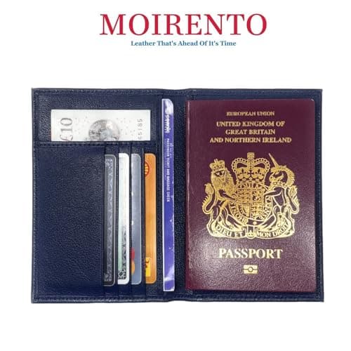 UK Leather Passport Cover – British RFID Blocking Holder, Navy Blue — view 3