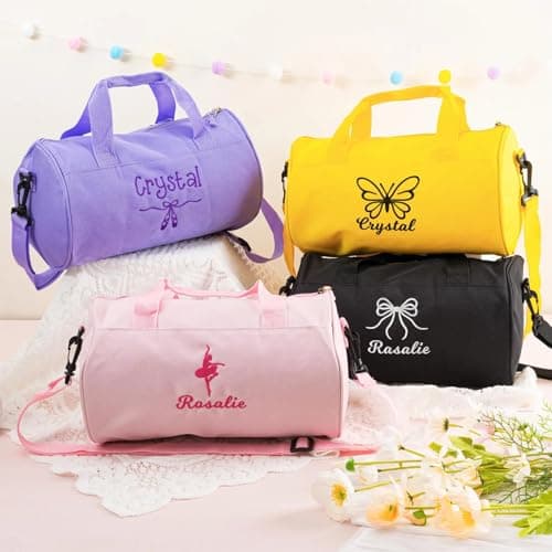 Toddler Dance Bag for Girls, Personalized Travel Bag for Kids, Weekender Duffel Bag, Monogram Ballet Shoes Bag, Child Diaper Bag Gift (Purple) — view 2