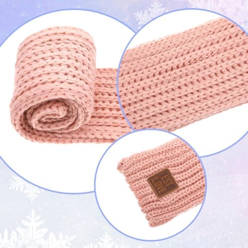 Abeillo 2 Pack Warm Kids Winter Knit Scarves Soft Knitted Neck Warmer Scarf Warm Scarves Wrap for Boys Girls(Pink, White) — view 3